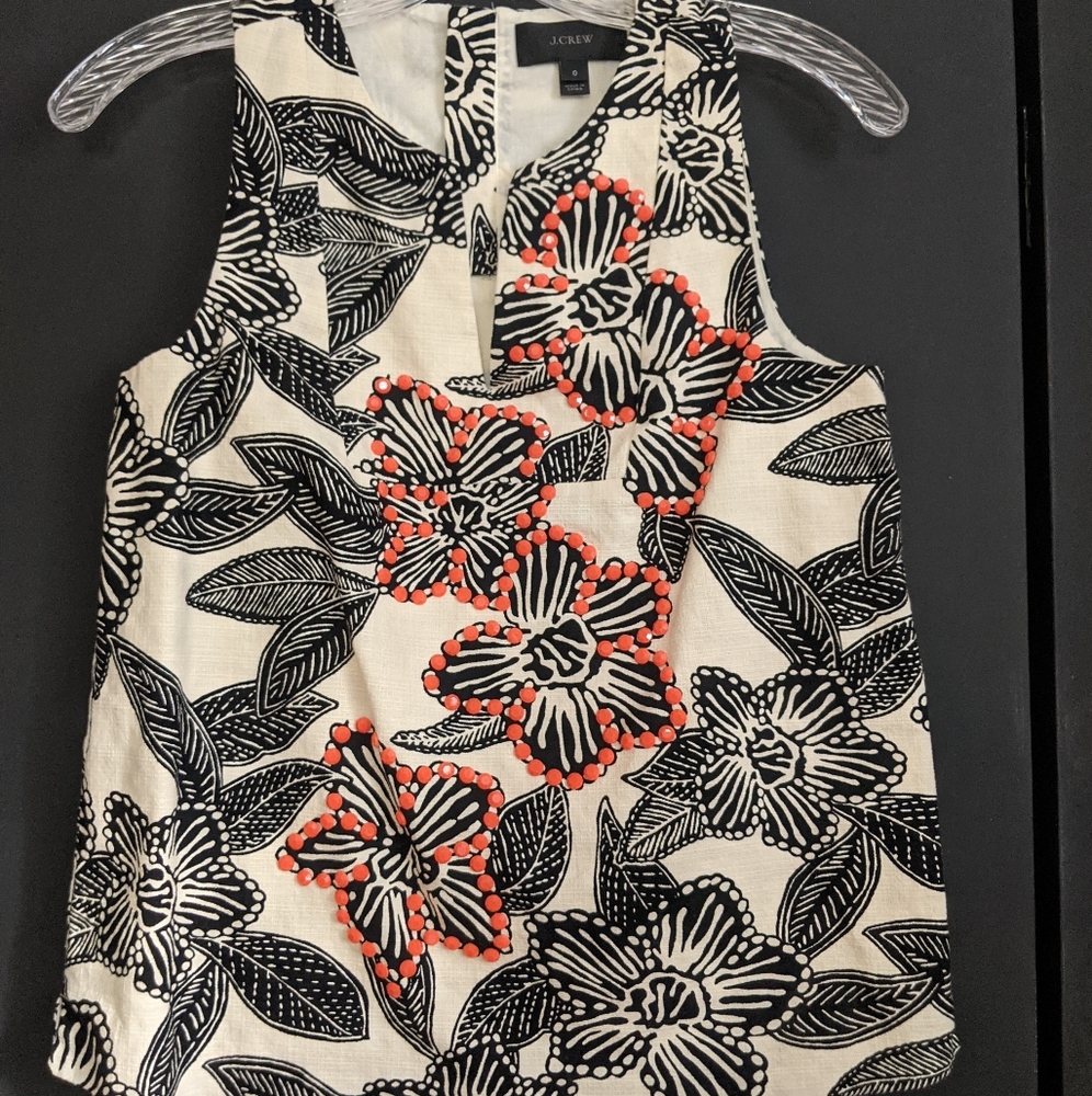 Beaded tropical print shell top